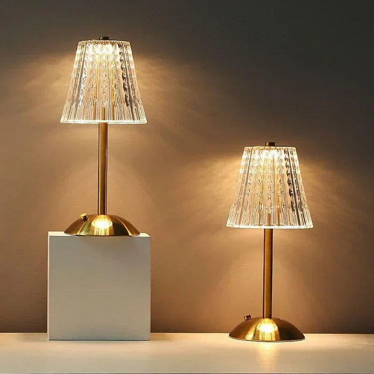 Table Lamp Acrylic Crystal Shade 23.0 cm Gold Bedroom Touch Dimmable USB Rechargeable Bedside Desk Reading Light | Thomler