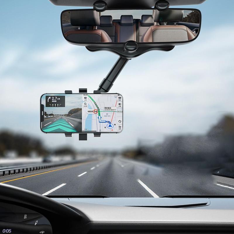 Adjustable Car Mirror Mount for Smartphones - Rotating Clip-On Device Cradle for GPS Navigation and Hands-Free Viewing While Driving | Thomler