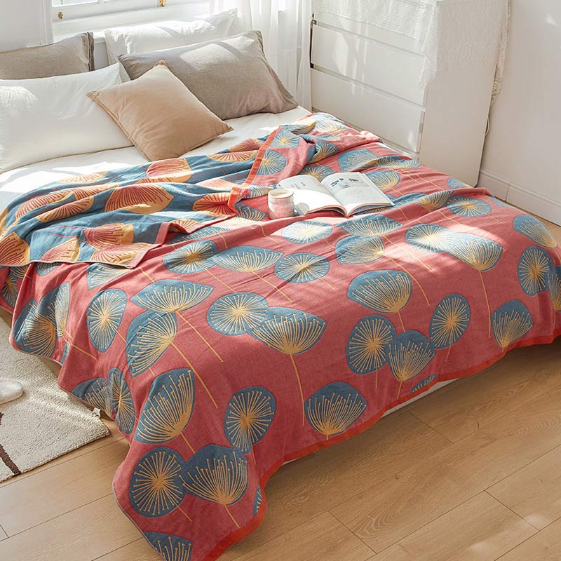 Reversible Cotton Quilt King Size Lightweight Coverlet Bedspread Dandelion Floral Print Breathable Summer Blanket for Bedroom Couch Air | Thomler