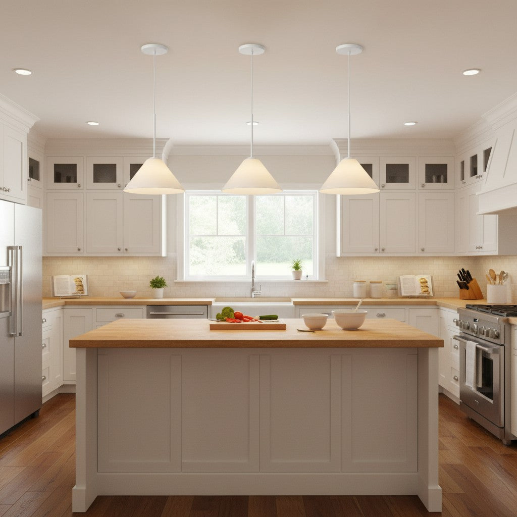 Tapered Glass Hanging Fixture with Metal Hardware for Island Dining Bar Overhead Lighting Home Kitchen | Thomler