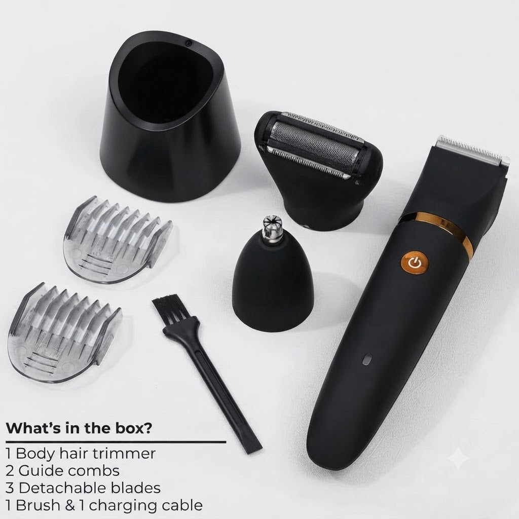All-in-One Electric Body Groomer for Men – Cordless Full Body Hair Trimmer with Waterproof Design & Multiple Attachments for Face, Body & | Thomler