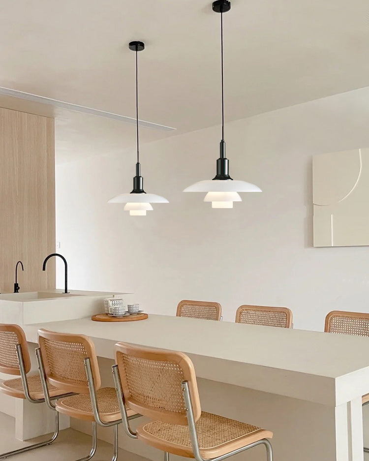 Pendant Light Glass 28.0 cm White Dining Room Scandinavian Hanging Ceiling Lamp Adjustable Cord E27 Soft Ambient Lighting | Thomler