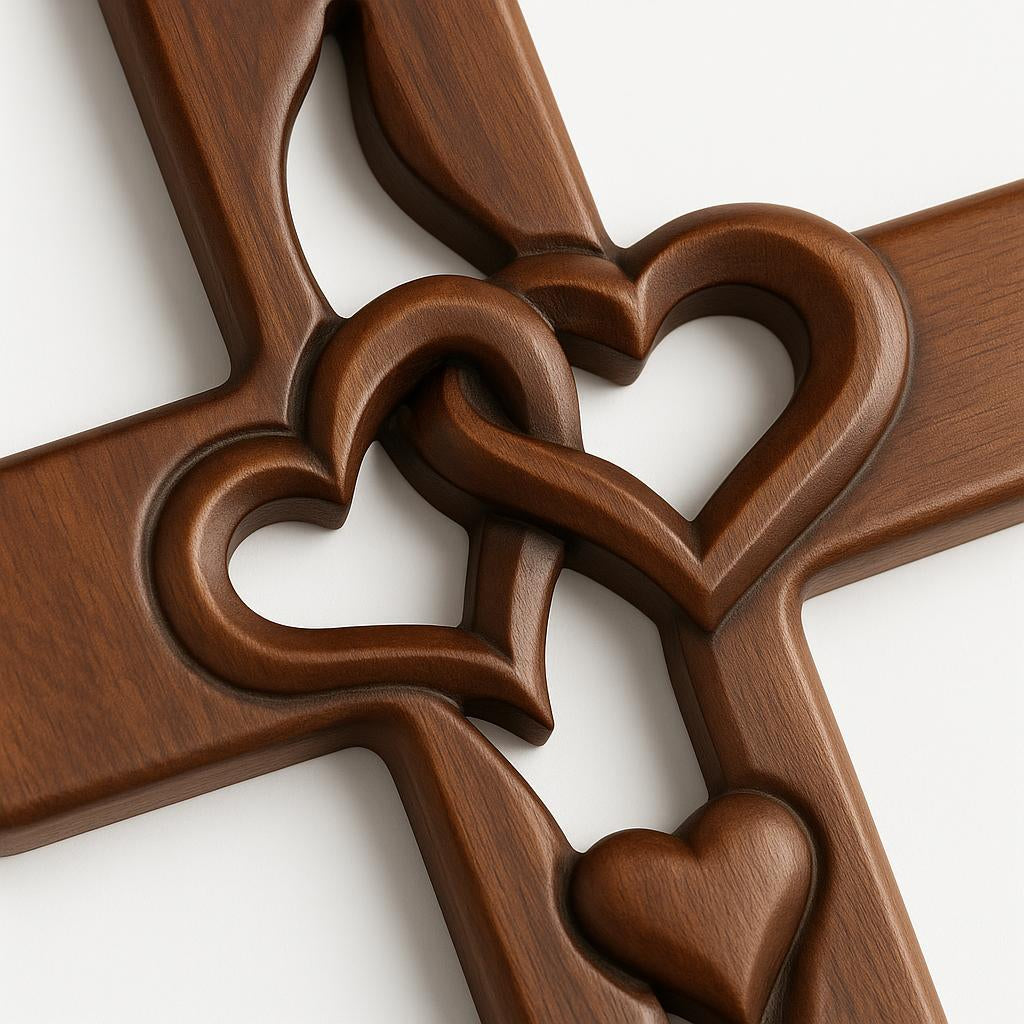 Wooden Cross Wall Art with Dual Hearts for Living Room Bedroom Entryway Faith Decor Handcrafted Religious Symbol | Thomler