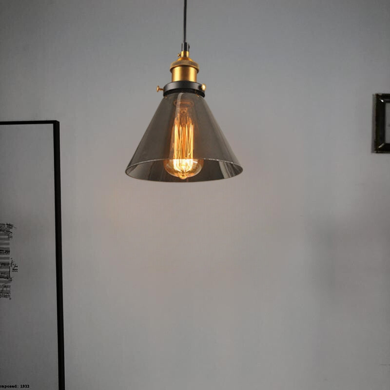 Industrial Glass Hanging Lamp Metal Frame Adjustable Drop Fixture for Kitchen Dining Living Spaces Clear Amber Smoke | Thomler