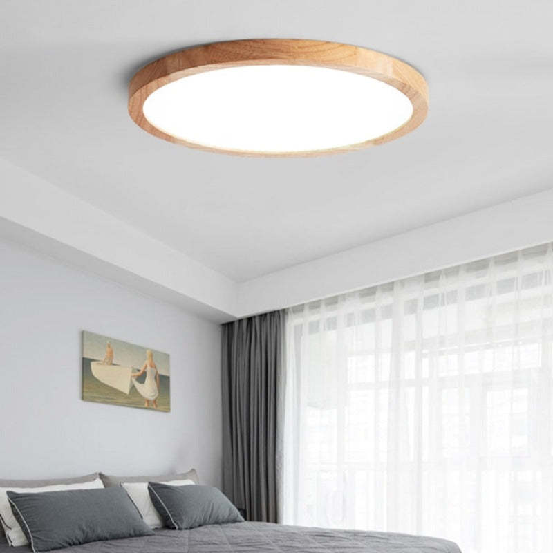 Round Wood Flush Mount Ceiling Light – Modern LED Fixture for Living Room, Bedroom & Kitchen | Thomler
