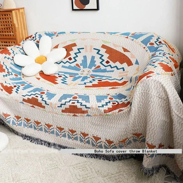 Throw Blanket Cotton Polyester Jacquard Weave Multicolour Sofa Bed Decorative Fringed Bohemian Living Room Accent Cover | Thomler