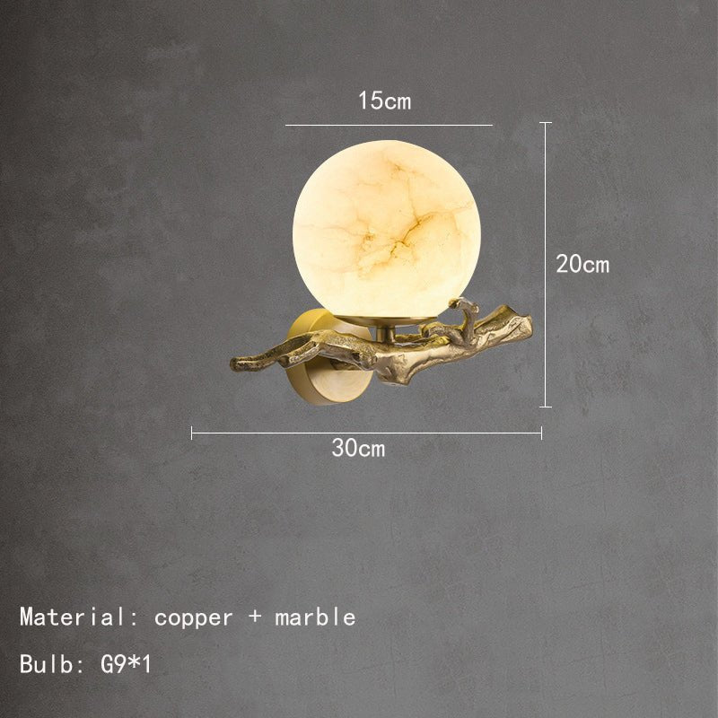 Marble & Brass Wall Sconce LED Light Fixture for Bedroom, Living Room, Hallway – Modern Minimalist Indoor Lighting | Thomler