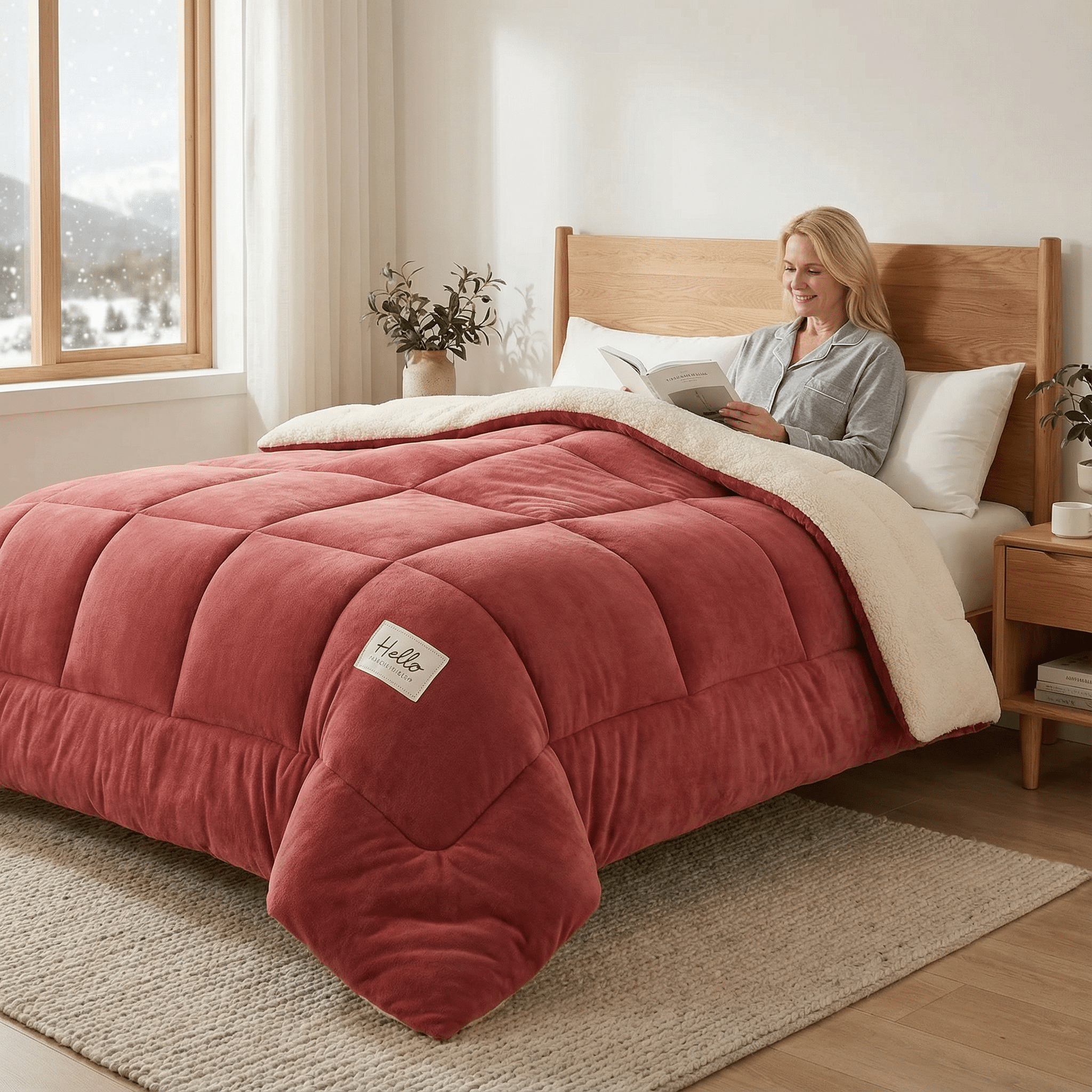 Duvet Reversible Sherpa Fleece 200.0 cm x 200.0 cm Soft Warm Bedding All Seasons Checked Pattern | Thomler