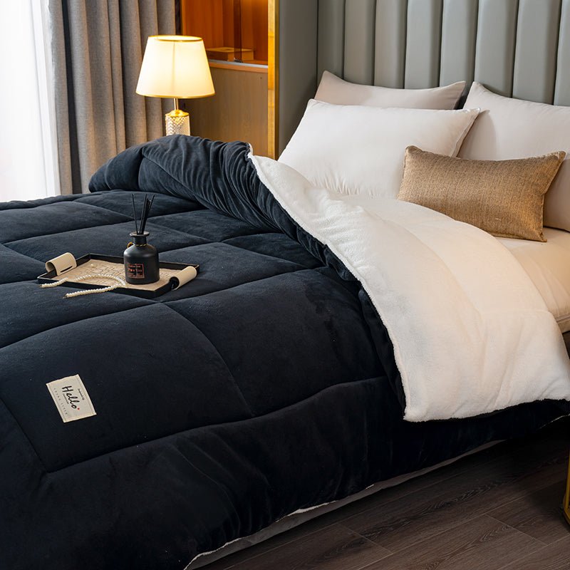 Duvet Reversible Sherpa Fleece 200.0 cm x 200.0 cm Soft Warm Bedding All Seasons Checked Pattern | Thomler