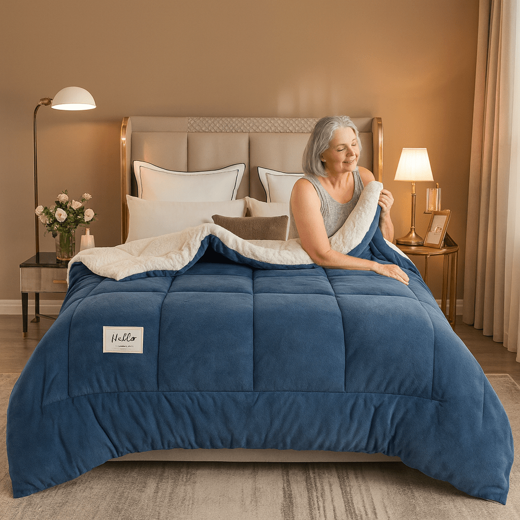 Duvet Reversible Sherpa Fleece 200.0 cm x 200.0 cm Soft Warm Bedding All Seasons Checked Pattern | Thomler