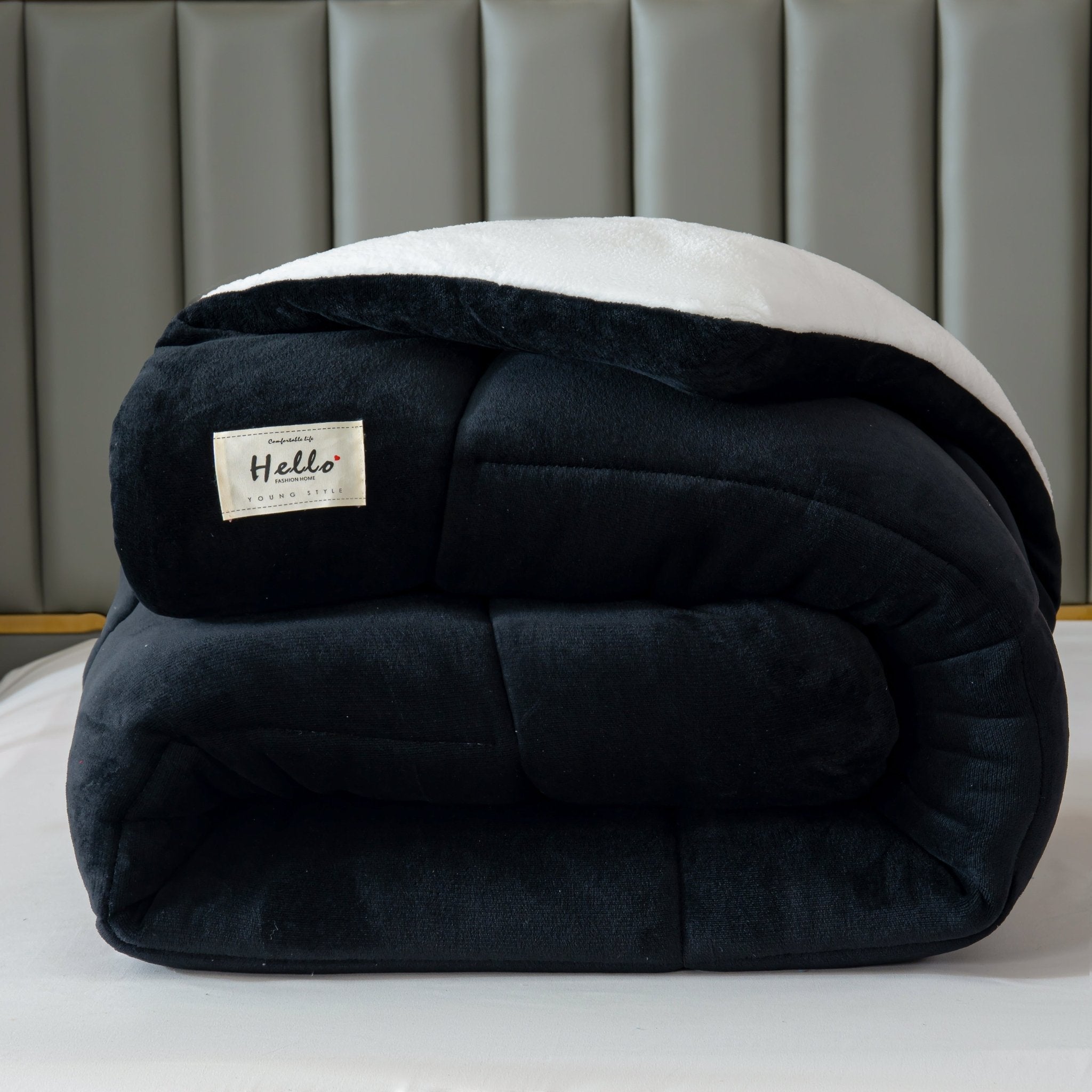 Duvet Reversible Sherpa Fleece 200.0 cm x 200.0 cm Soft Warm Bedding All Seasons Checked Pattern | Thomler