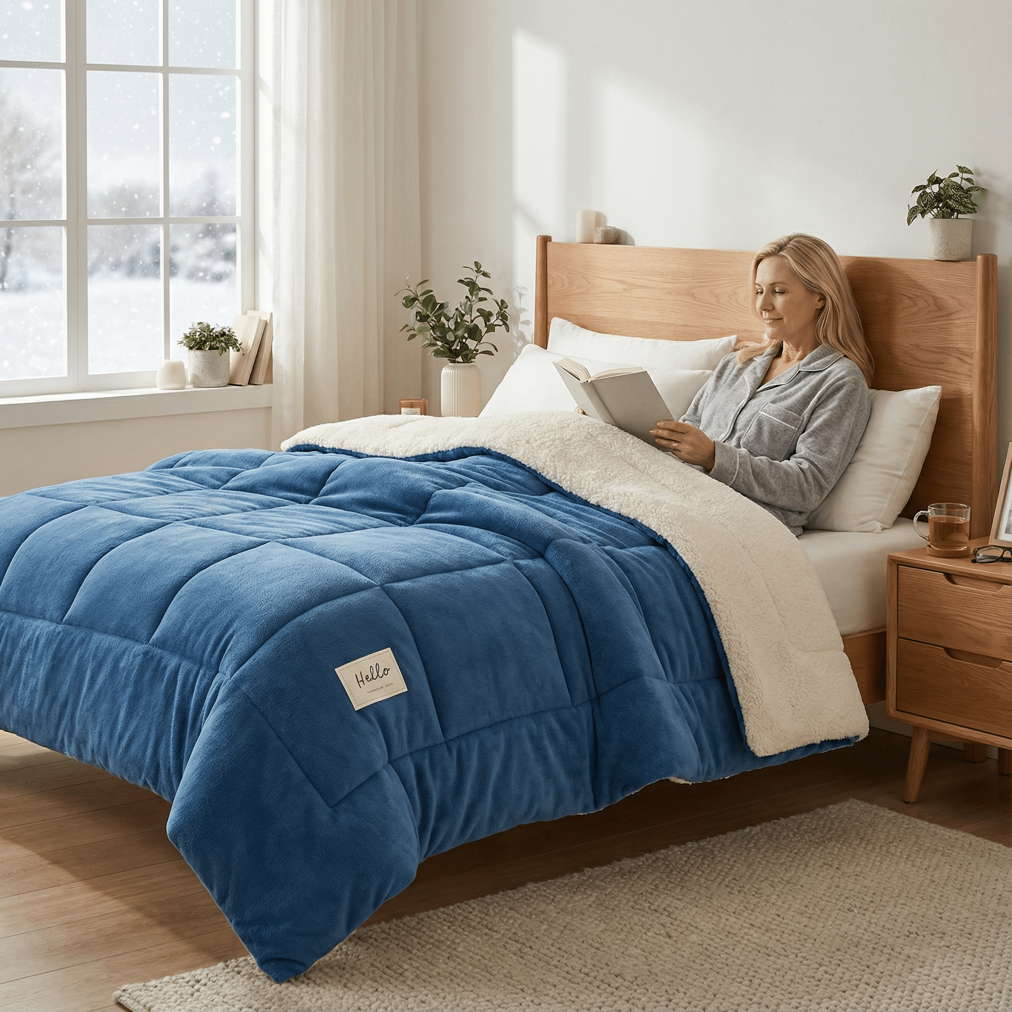 Duvet Reversible Sherpa Fleece 200.0 cm x 200.0 cm Soft Warm Bedding All Seasons Checked Pattern | Thomler