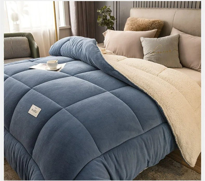Duvet Reversible Sherpa Fleece 200.0 cm x 200.0 cm Soft Warm Bedding All Seasons Checked Pattern | Thomler