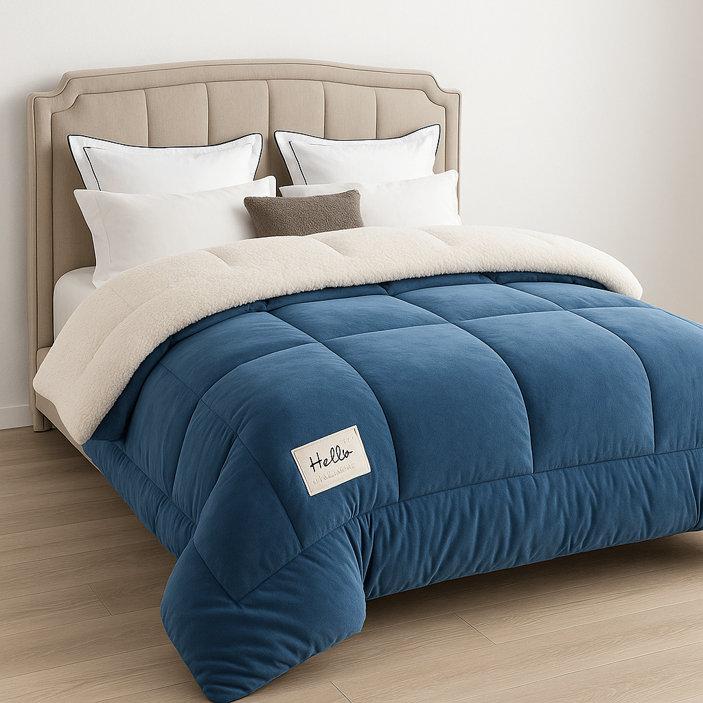 Duvet Reversible Sherpa Fleece 200.0 cm x 200.0 cm Soft Warm Bedding All Seasons Checked Pattern | Thomler