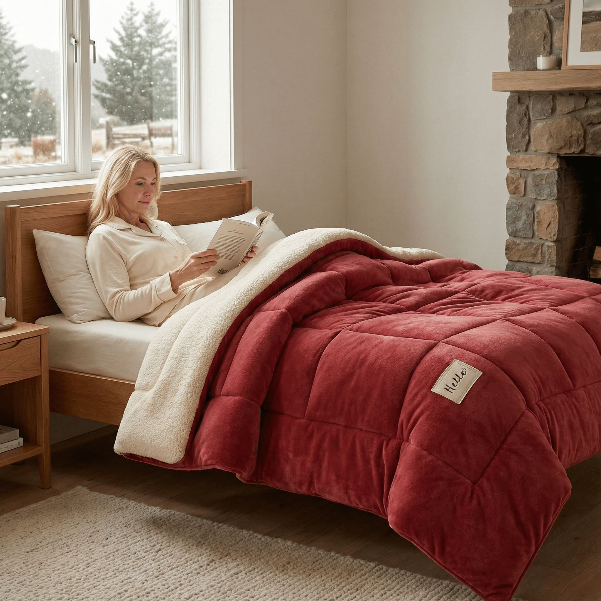 Duvet Reversible Sherpa Fleece 200.0 cm x 200.0 cm Soft Warm Bedding All Seasons Checked Pattern | Thomler