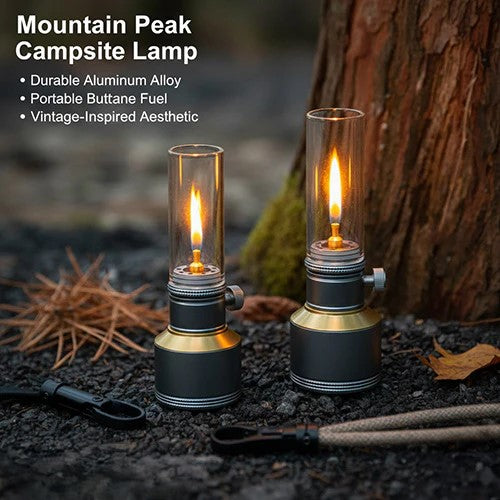 Butane Gas Lantern Aluminum Portable Outdoor Light Camping Hiking Backpacking Adjustable Flame Manual Ignition Vintage Design Travel Gear Em | Thomler
