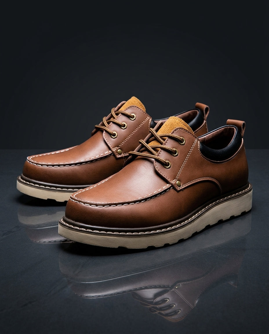 Men's Full-Grain Leather Work Shoes with Padded Footbed & Moc-Toe Stitching for All-Day Wear | Thomler