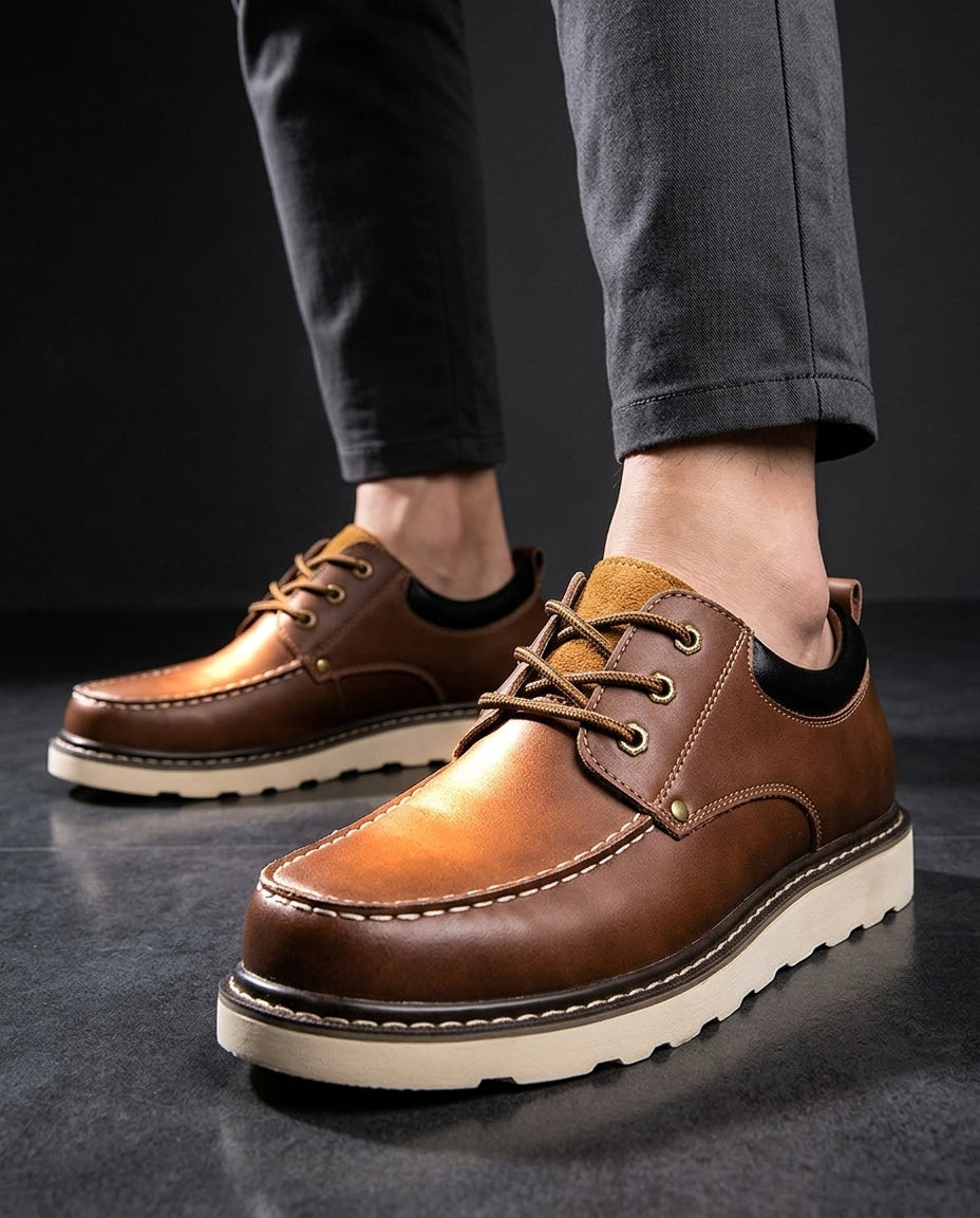 Men's Full-Grain Leather Work Shoes with Padded Footbed & Moc-Toe Stitching for All-Day Wear | Thomler