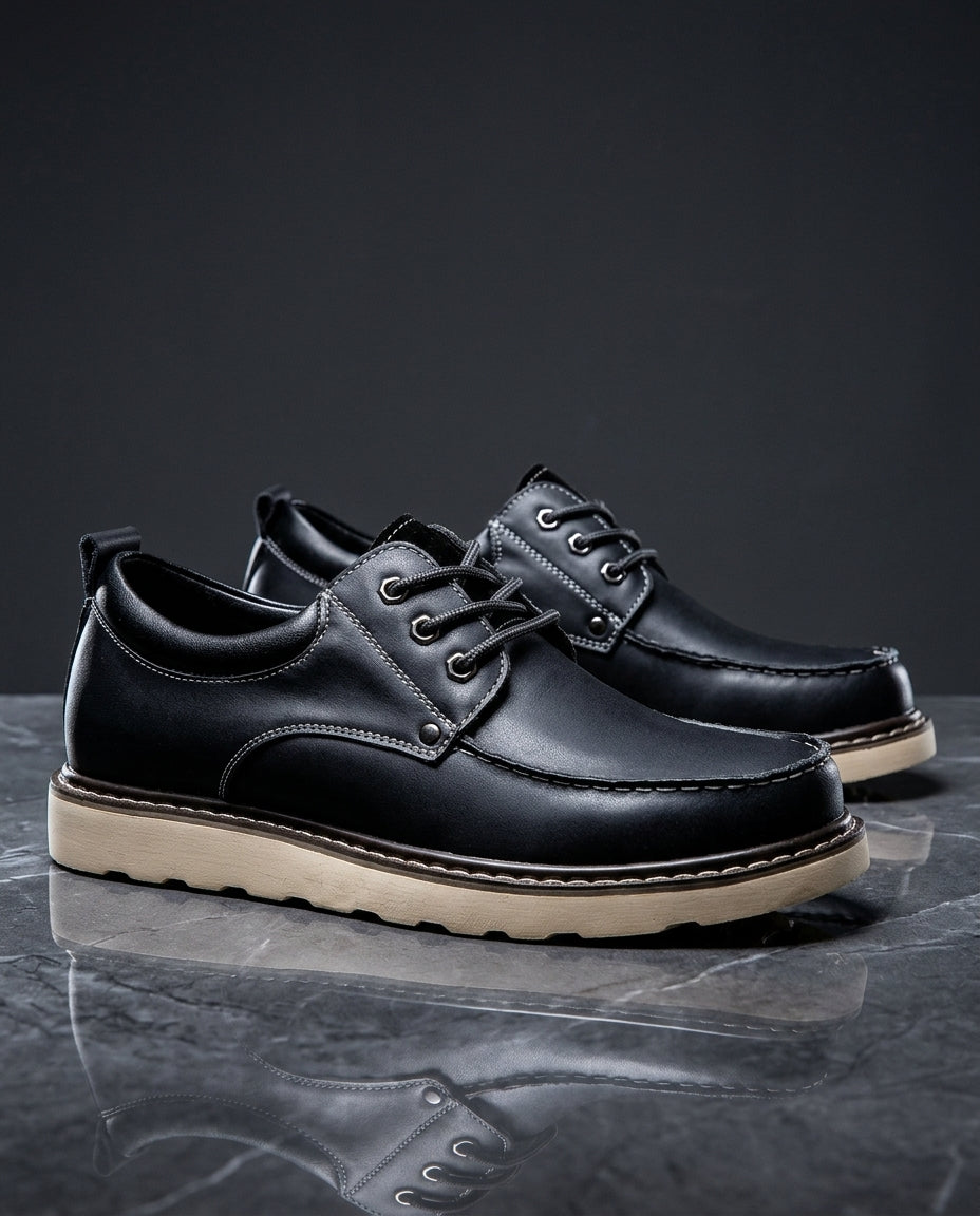 Men's Full-Grain Leather Work Shoes with Padded Footbed & Moc-Toe Stitching for All-Day Wear | Thomler