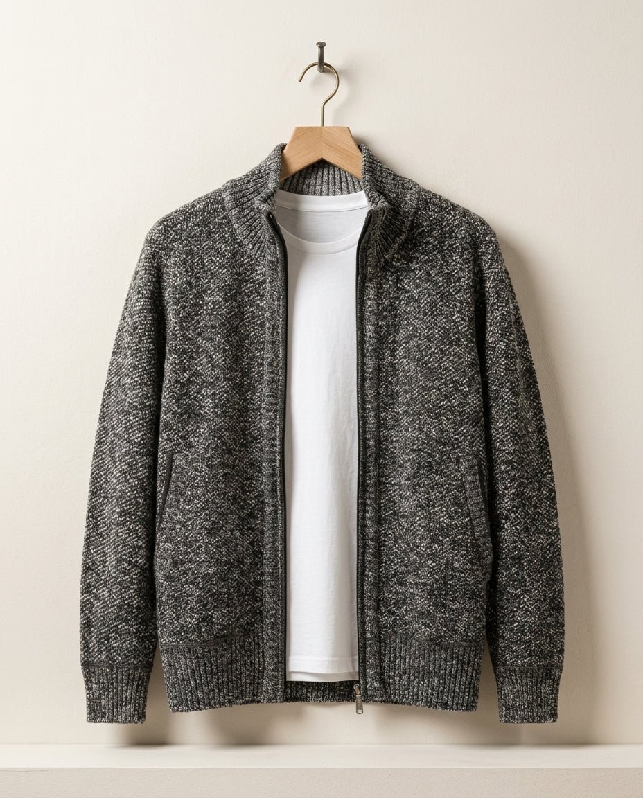Men's Ribbed Knit Jacket with Plaid Fleece Interior – Layering Staple for Cool Weather | Thomler