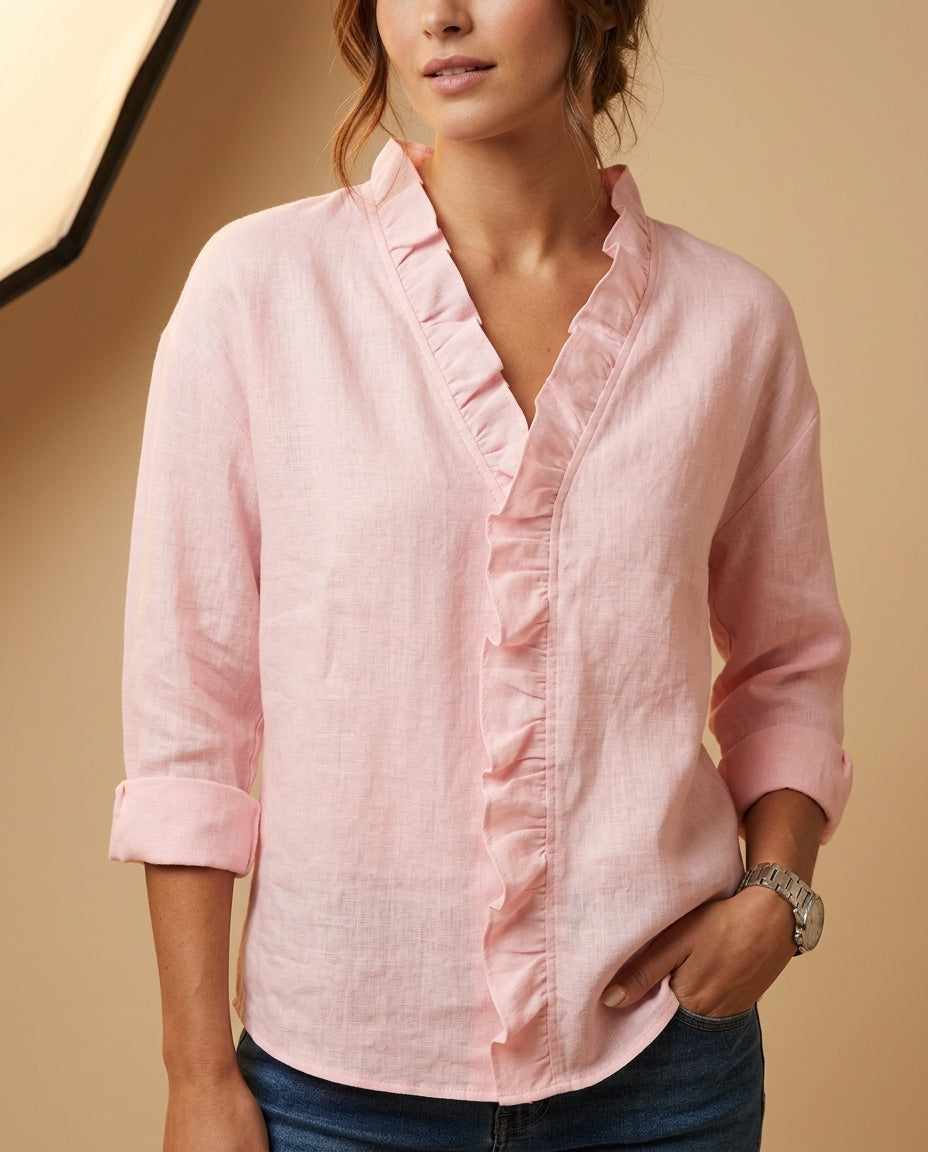 Flowy Gathered Neckline Top with Long Sleeves for Women – Casual Dressy Blouse | Thomler