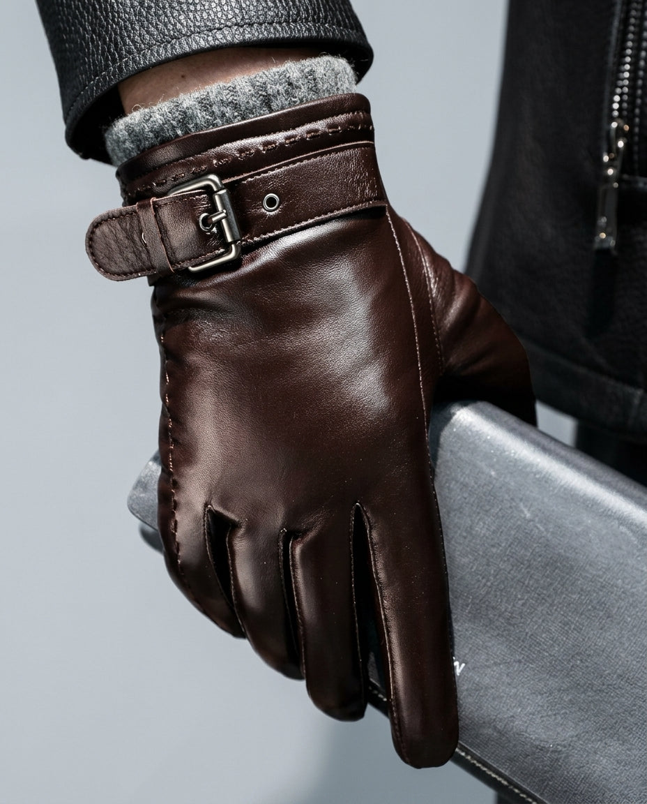 Premium Leather Cold-Weather Gloves – Wool-Lined, Adjustable Wrist Strap for Men | Thomler