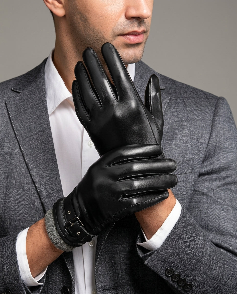 Premium Leather Cold-Weather Gloves – Wool-Lined, Adjustable Wrist Strap for Men | Thomler