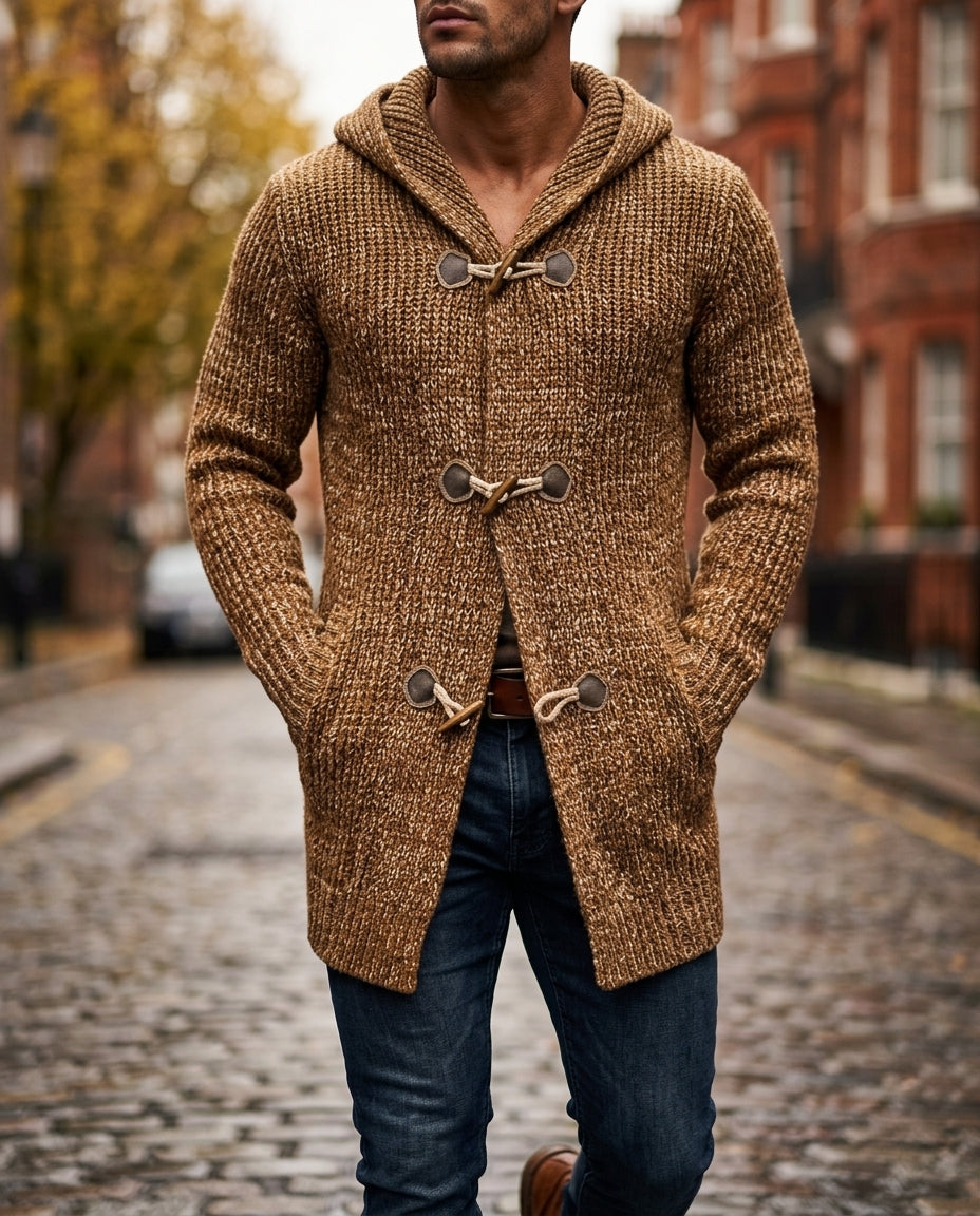 Men's Toggle-Front Hooded Sweater with Pockets – Classic Layering Knit for Fall & Winter | Thomler