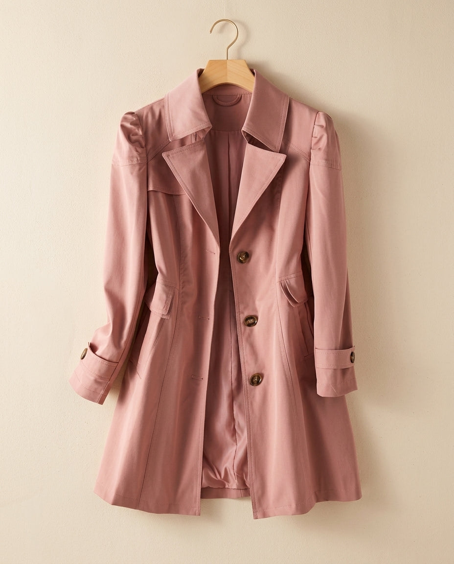 Women's Structured Button-Front Overcoat in Cotton Blend – Notch Collar Long Coat with Tailored Silhouette for Work, Office & Casual Wear | Thomler