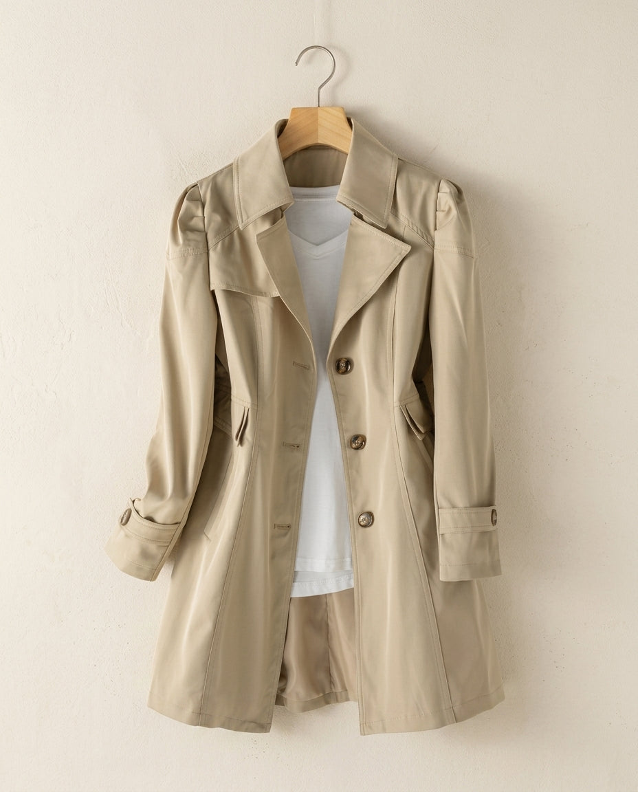 Women's Structured Button-Front Overcoat in Cotton Blend – Notch Collar Long Coat with Tailored Silhouette for Work, Office & Casual Wear | Thomler
