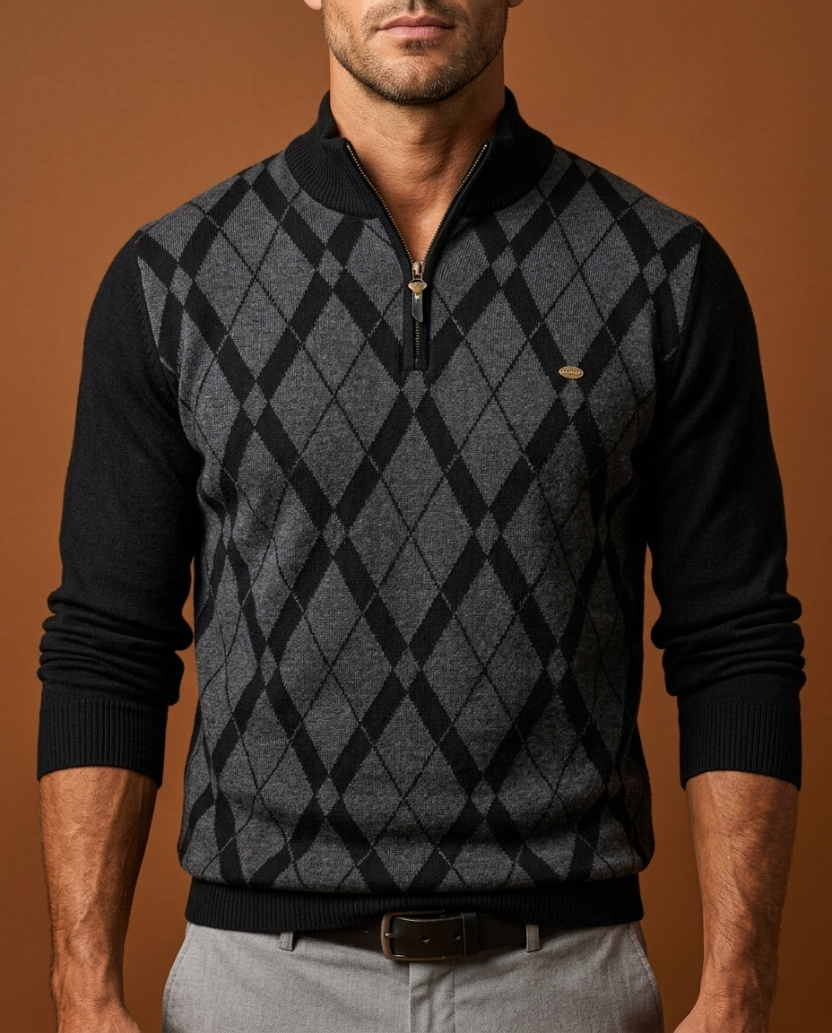Men's Checkered Cotton-Poly Sweater – Long Sleeve Crew Neck Pullover for Casual Everyday Wear | Thomler