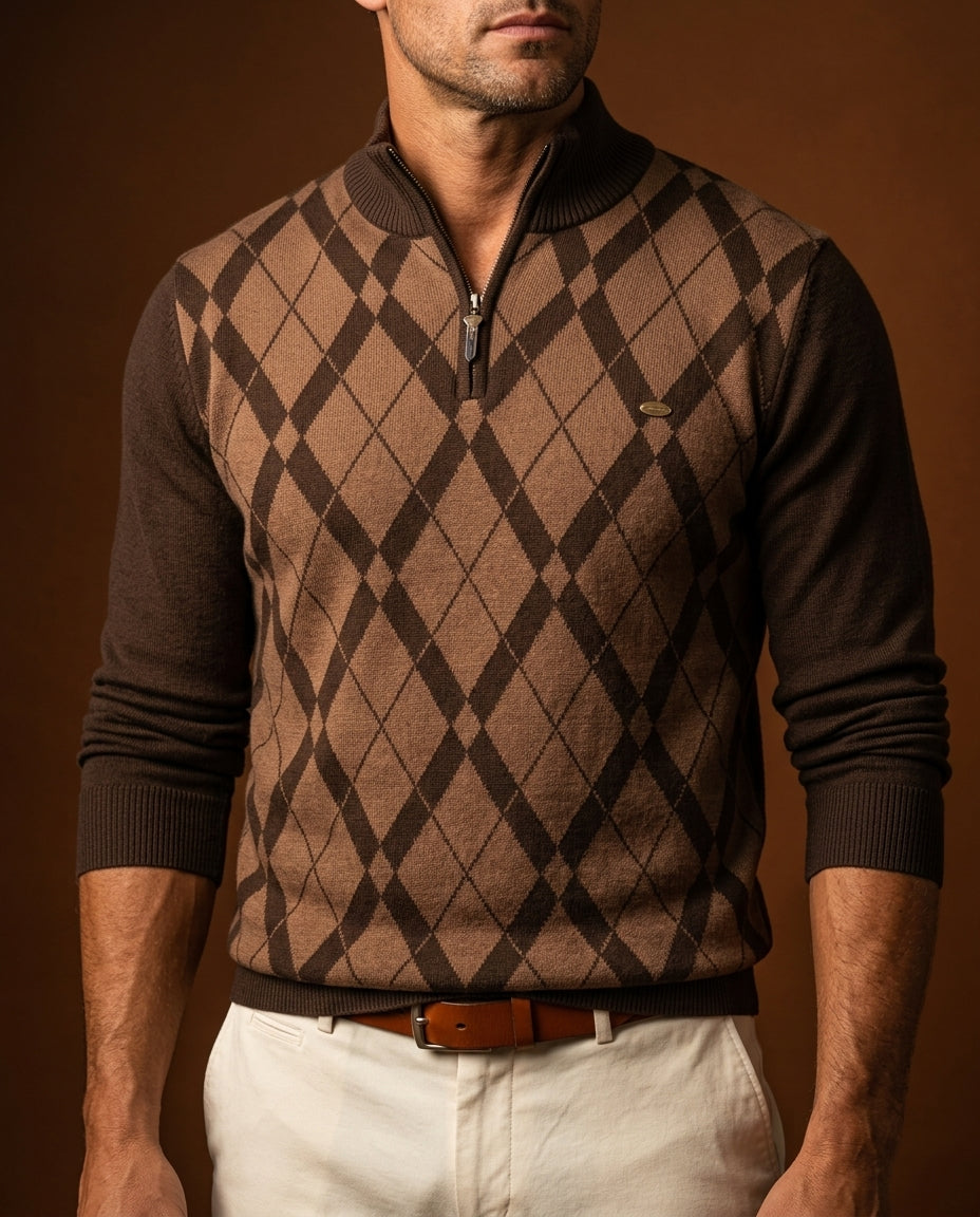 Men's Checkered Cotton-Poly Sweater – Long Sleeve Crew Neck Pullover for Casual Everyday Wear | Thomler