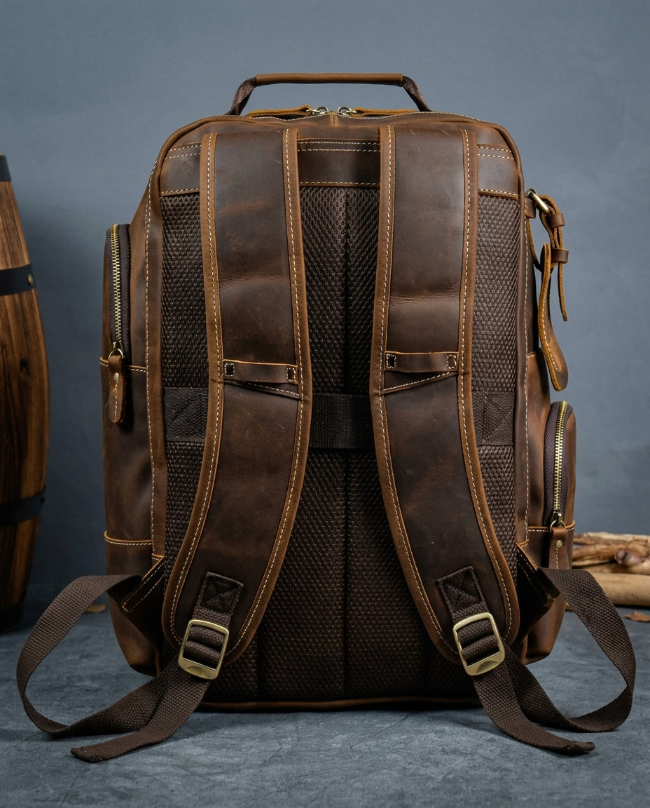 Full-Grain Cowhide Rucksack for Men – Spacious Laptop Compartment, Curved Shoulder Straps, Distressed Finish – Commuter Daypack for Work & | Thomler