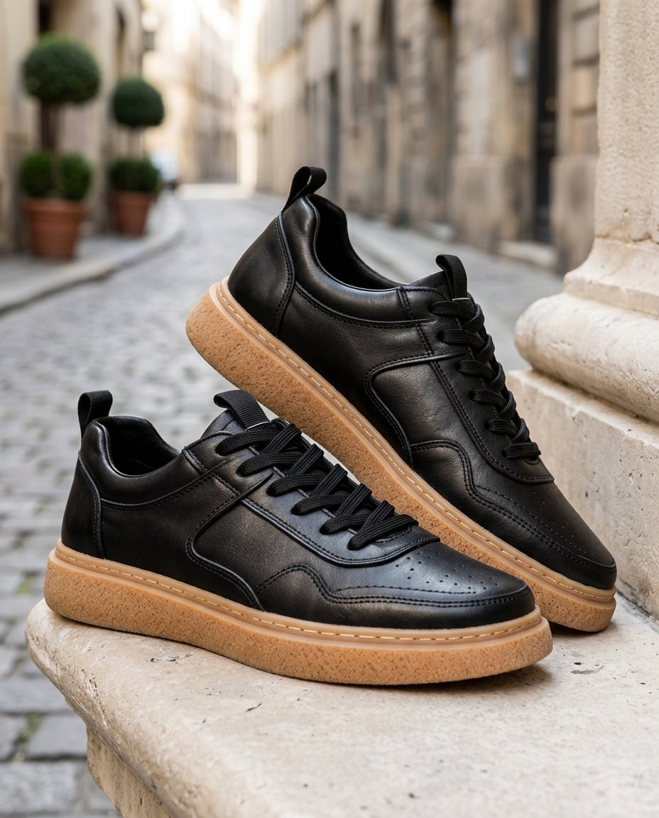 Men's Platform Sneakers with Thick Sole – Genuine Leather Upper – Lace-Up Casual Athletic Shoes for Everyday & Fashion – Retro Trainer Style | Thomler