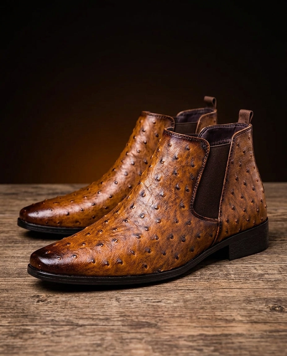 Men's Textured Leather Chelsea Boots with Cushioned Footbed | Thomler