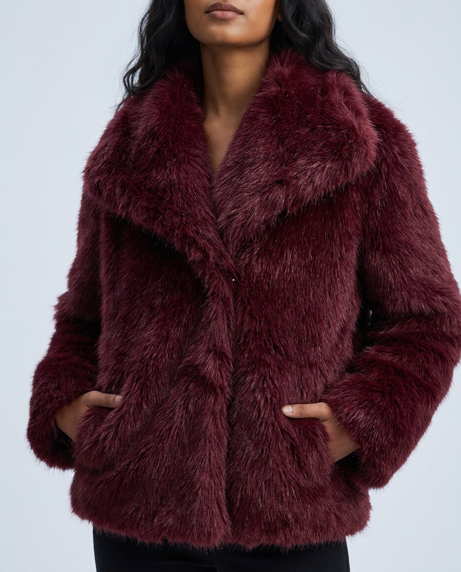 Plush Oversized Collar Faux Fur Coat for Women – Winter Warmth & Elegant Silhouette for Evening Wear Holiday Parties Casual Day Styling | Thomler