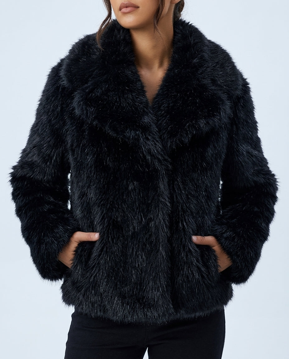 Plush Oversized Collar Faux Fur Coat for Women – Winter Warmth & Elegant Silhouette for Evening Wear Holiday Parties Casual Day Styling | Thomler