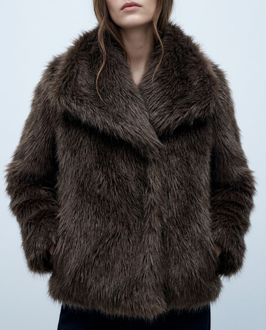 Plush Oversized Collar Faux Fur Coat for Women – Winter Warmth & Elegant Silhouette for Evening Wear Holiday Parties Casual Day Styling | Thomler