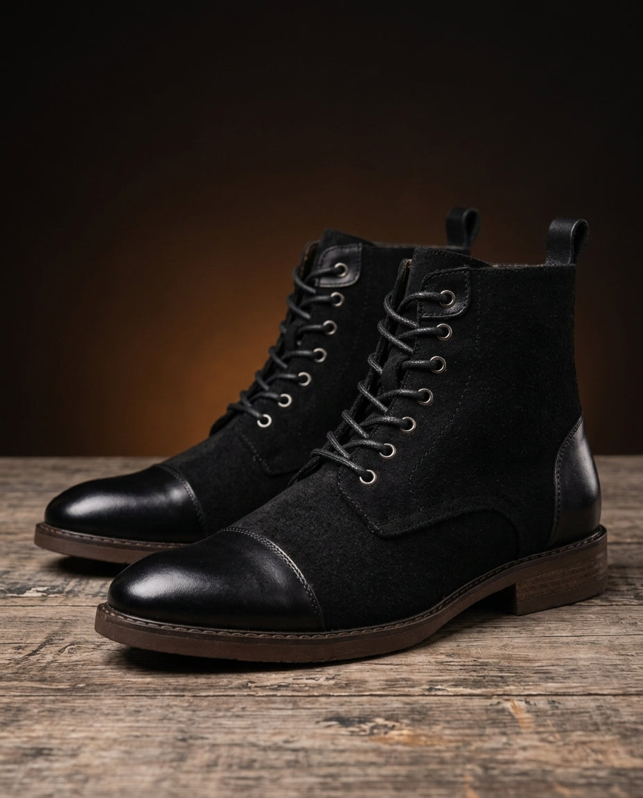Men's Retro High-Top Wool & Genuine Leather Winter Boots – Hand-Stitched Cold Weather Footwear for Work, Casual & Outdoor | Thomler