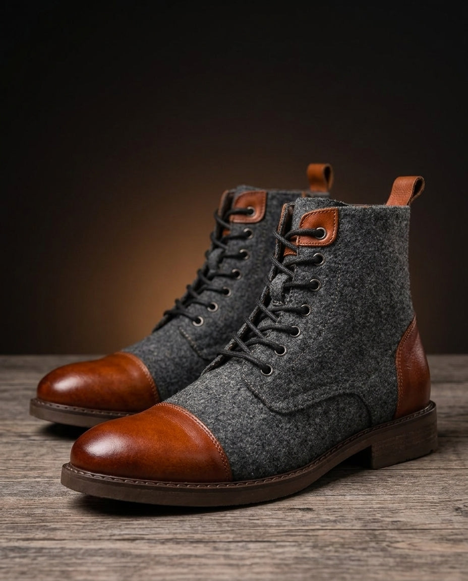 Men's Retro High-Top Wool & Genuine Leather Winter Boots – Hand-Stitched Cold Weather Footwear for Work, Casual & Outdoor | Thomler