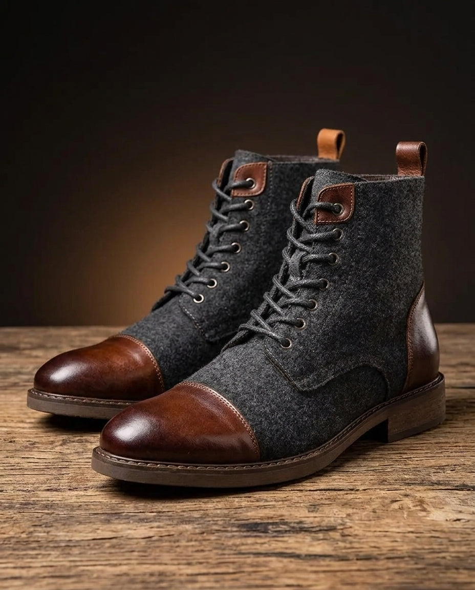Men's Retro High-Top Wool & Genuine Leather Winter Boots – Hand-Stitched Cold Weather Footwear for Work, Casual & Outdoor | Thomler