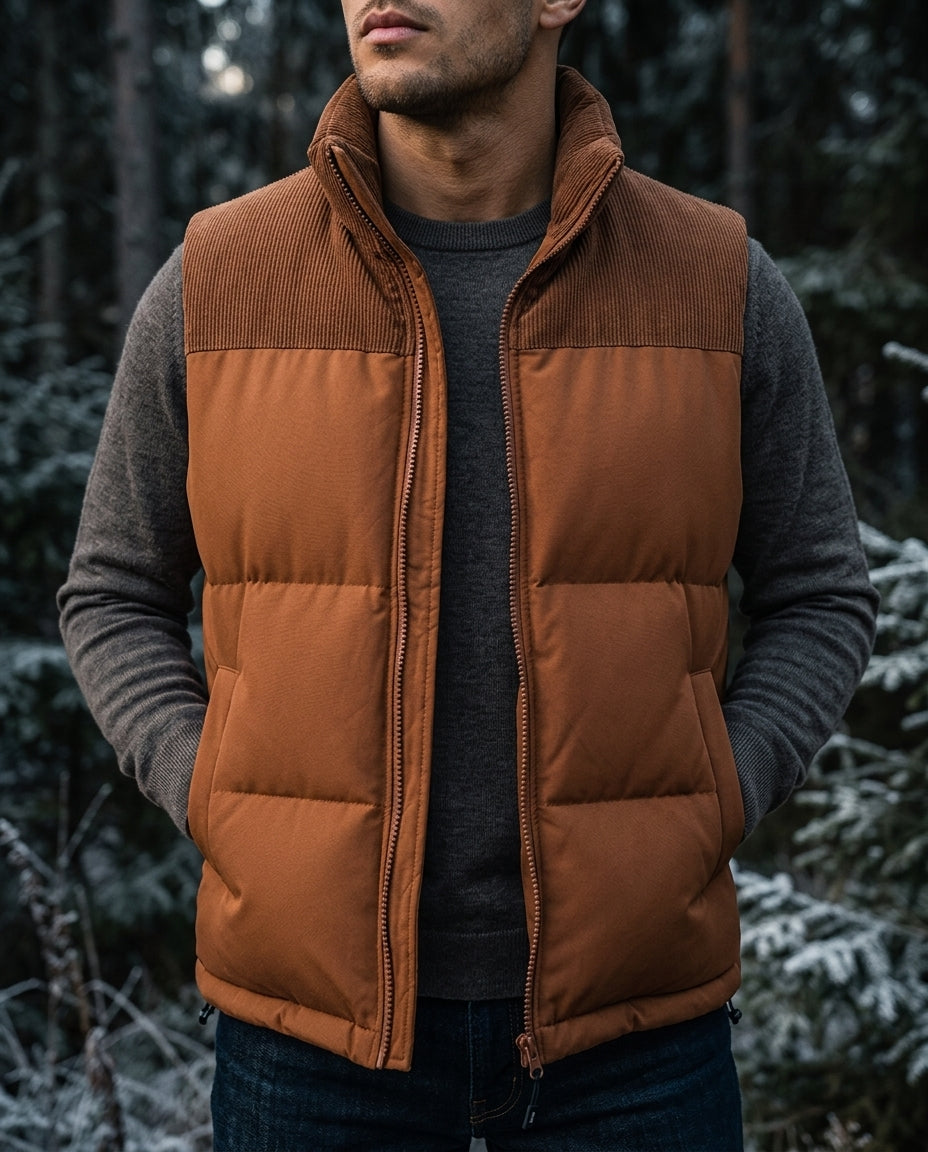 Men's Insulated Gilet with Stand Collar & Zip Pockets – Wind-Blocking Sleeveless Jacket for Layering | Thomler
