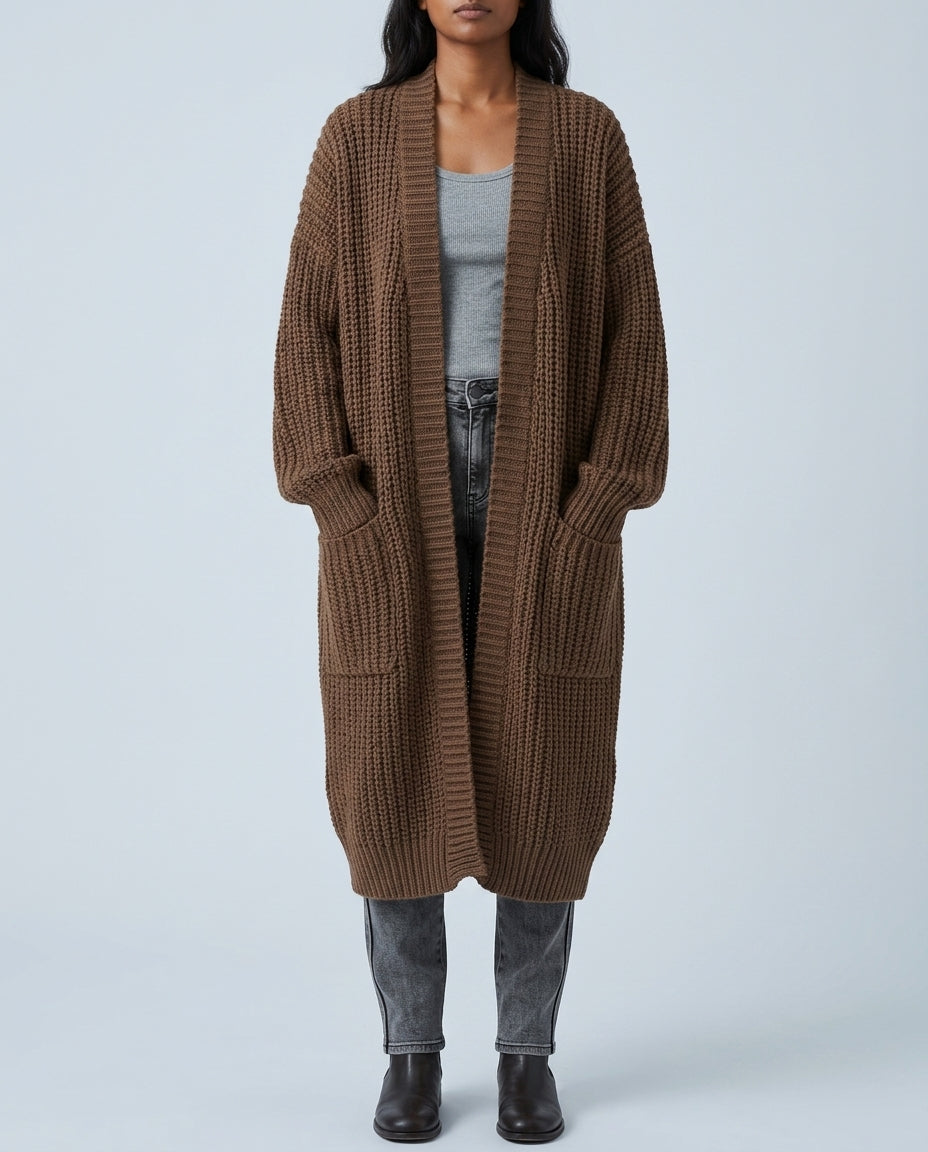 Women's Long Open Front Knit Sweater – Soft Cozy Cardigan for Everyday Layering, Oversized Relaxed Fit, Fall Winter Spring | Thomler