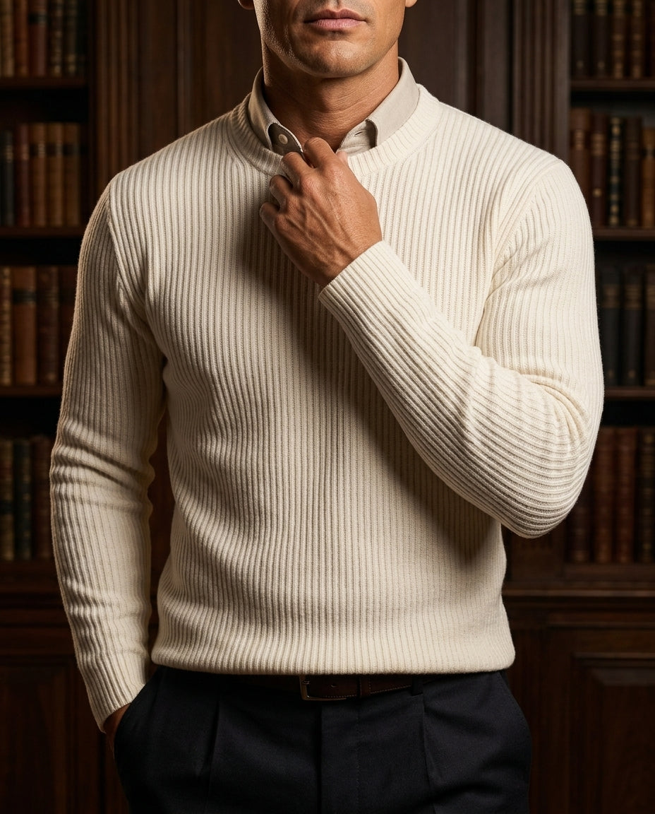 Men's Crew Neck Pullover with Raised Surface Pattern for Work & Weekend Wear | Thomler