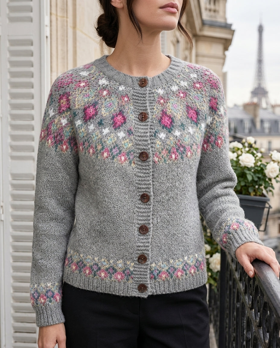 Women's Button-Front Knit Cardigan with Diamond Pattern Yoke – Raglan Sleeve Sweater for Casual Everyday Wear | Thomler