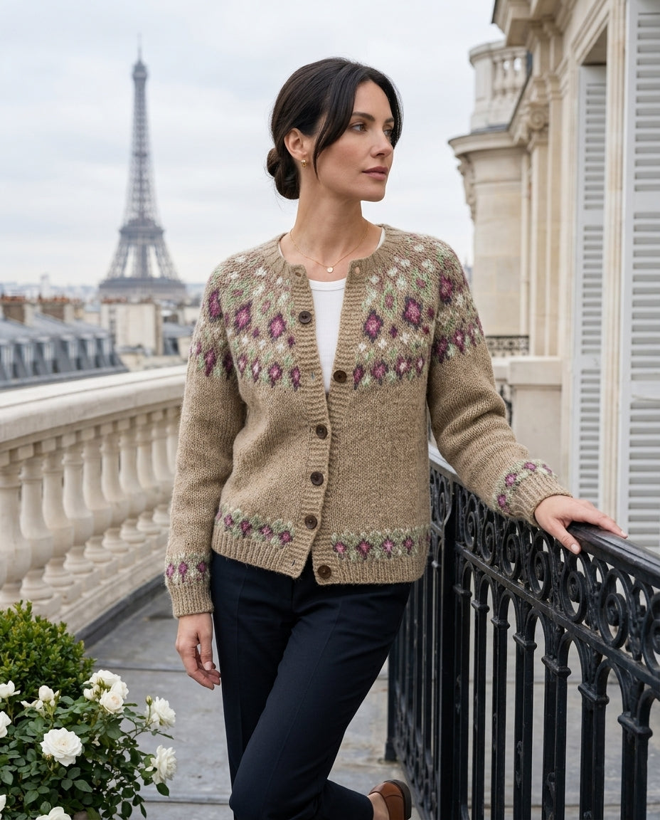 Women's Button-Front Knit Cardigan with Diamond Pattern Yoke – Raglan Sleeve Sweater for Casual Everyday Wear | Thomler