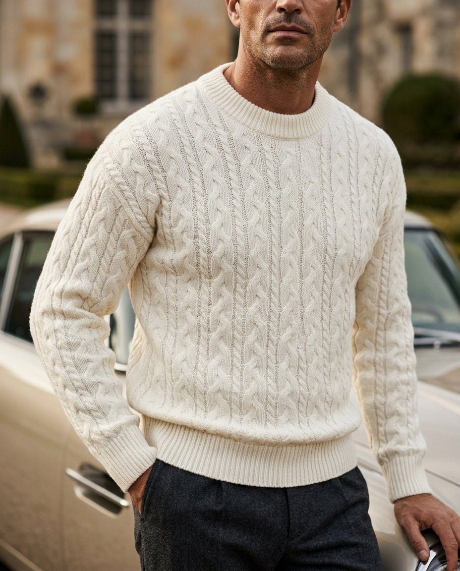 Men's Crew Neck Pullover with Textured Stitch Design – Soft Wool Blend for Layering or Solo Wear | Thomler