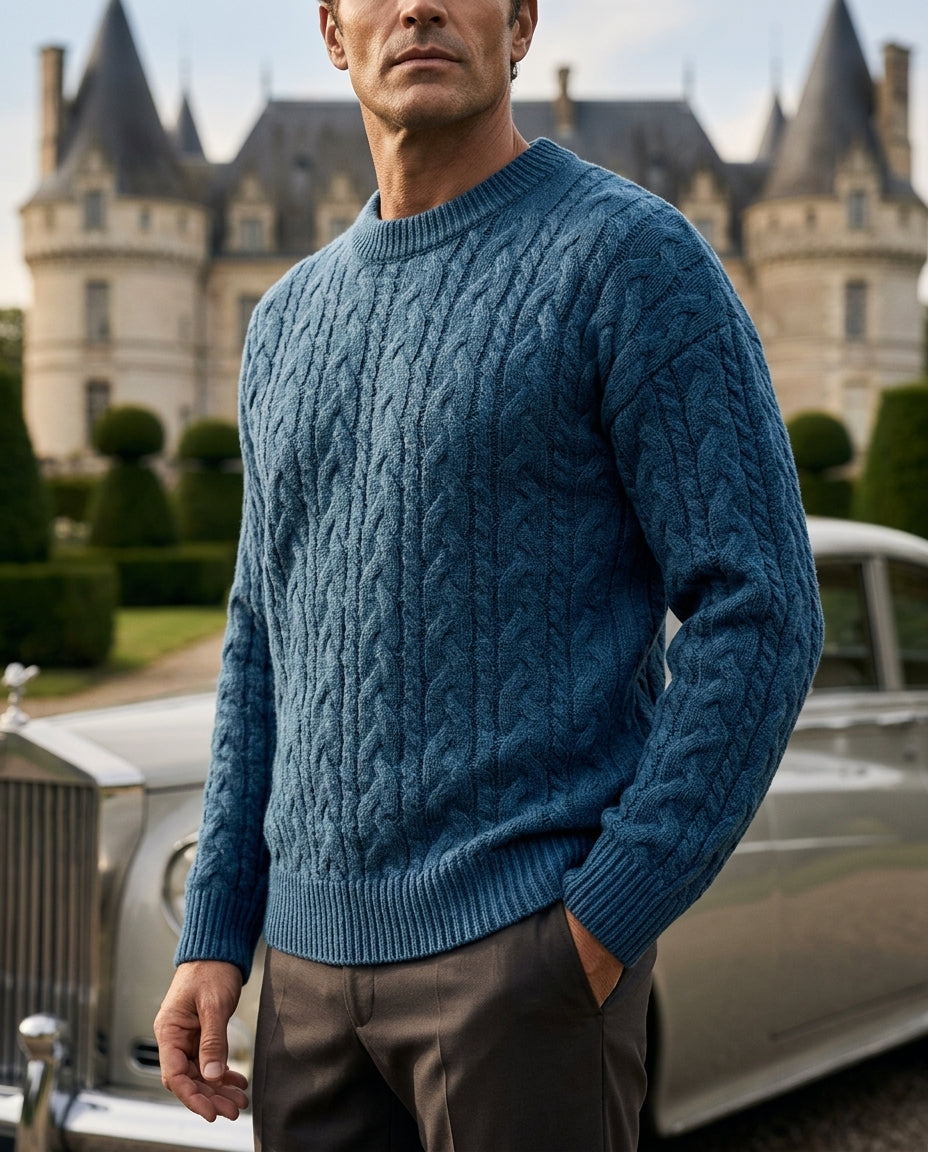 Men's Crew Neck Pullover with Textured Stitch Design – Soft Wool Blend for Layering or Solo Wear | Thomler