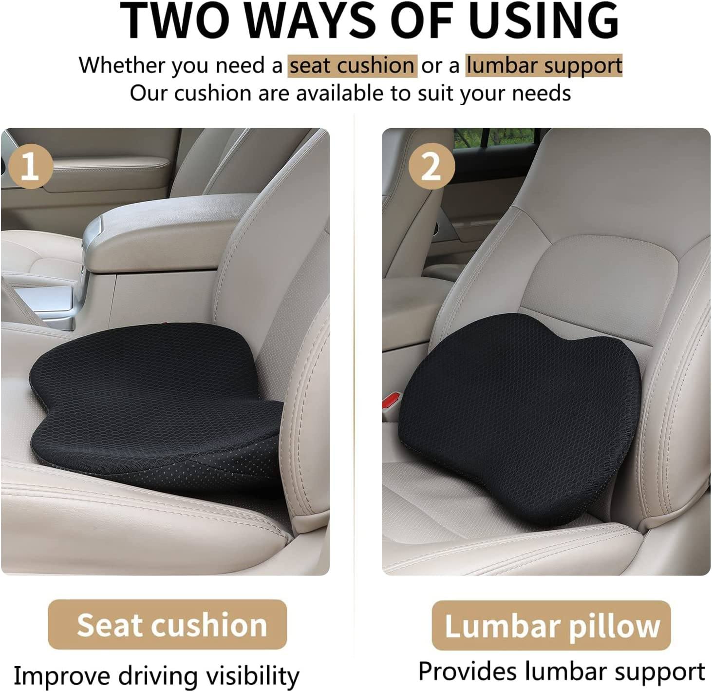 Memory Foam Driver Booster Seat Pad 3.5 Inch Elevation Cushion for Shorter Drivers Enhanced Visibility Lumbar Support Black Beige Brown Red | Thomler