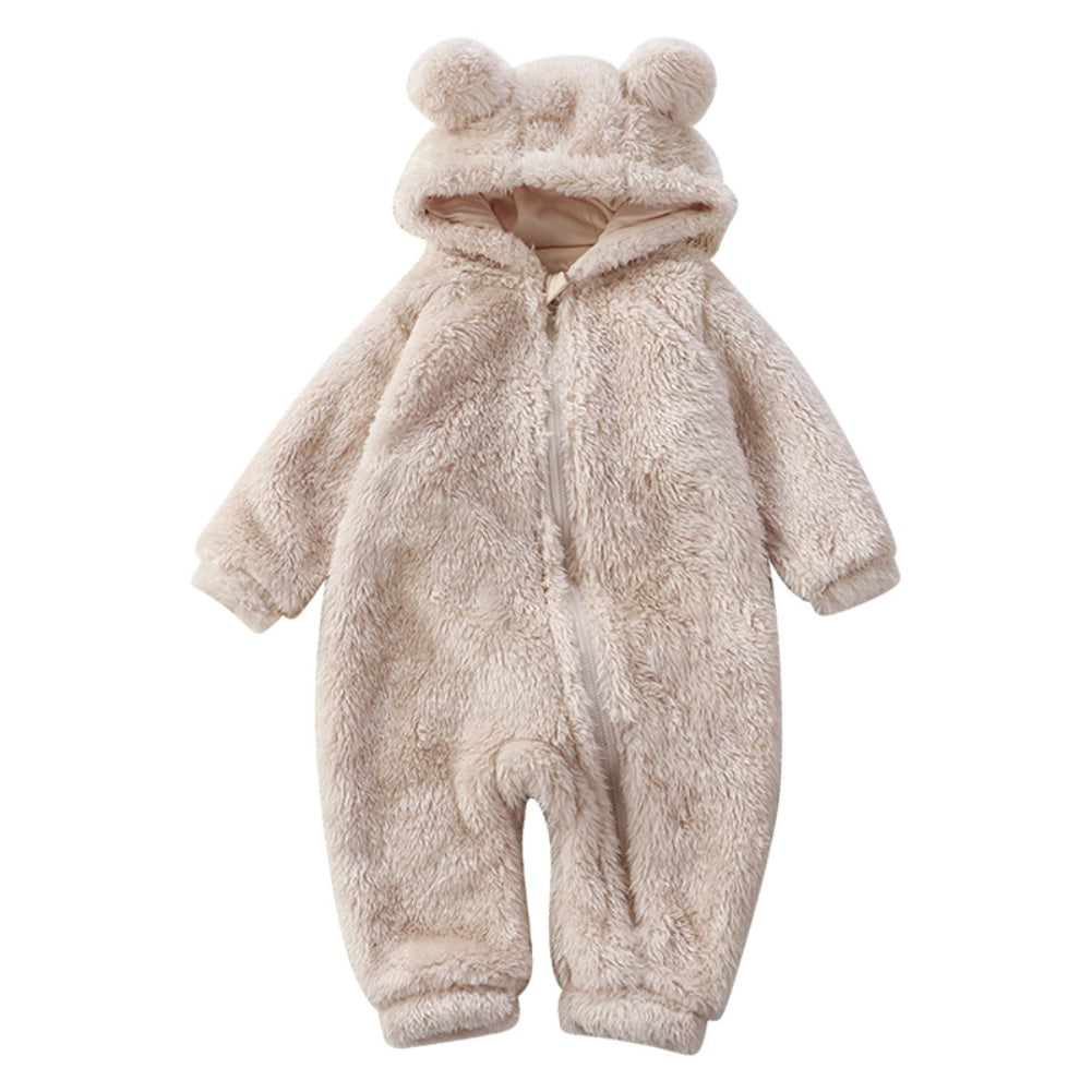 Hooded Fleece Jumpsuit for Infants & Toddlers with Animal Ears | Zip-Front Bodysuit for Boys & Girls | Winter Sleepwear 0-36 Months | Thomler